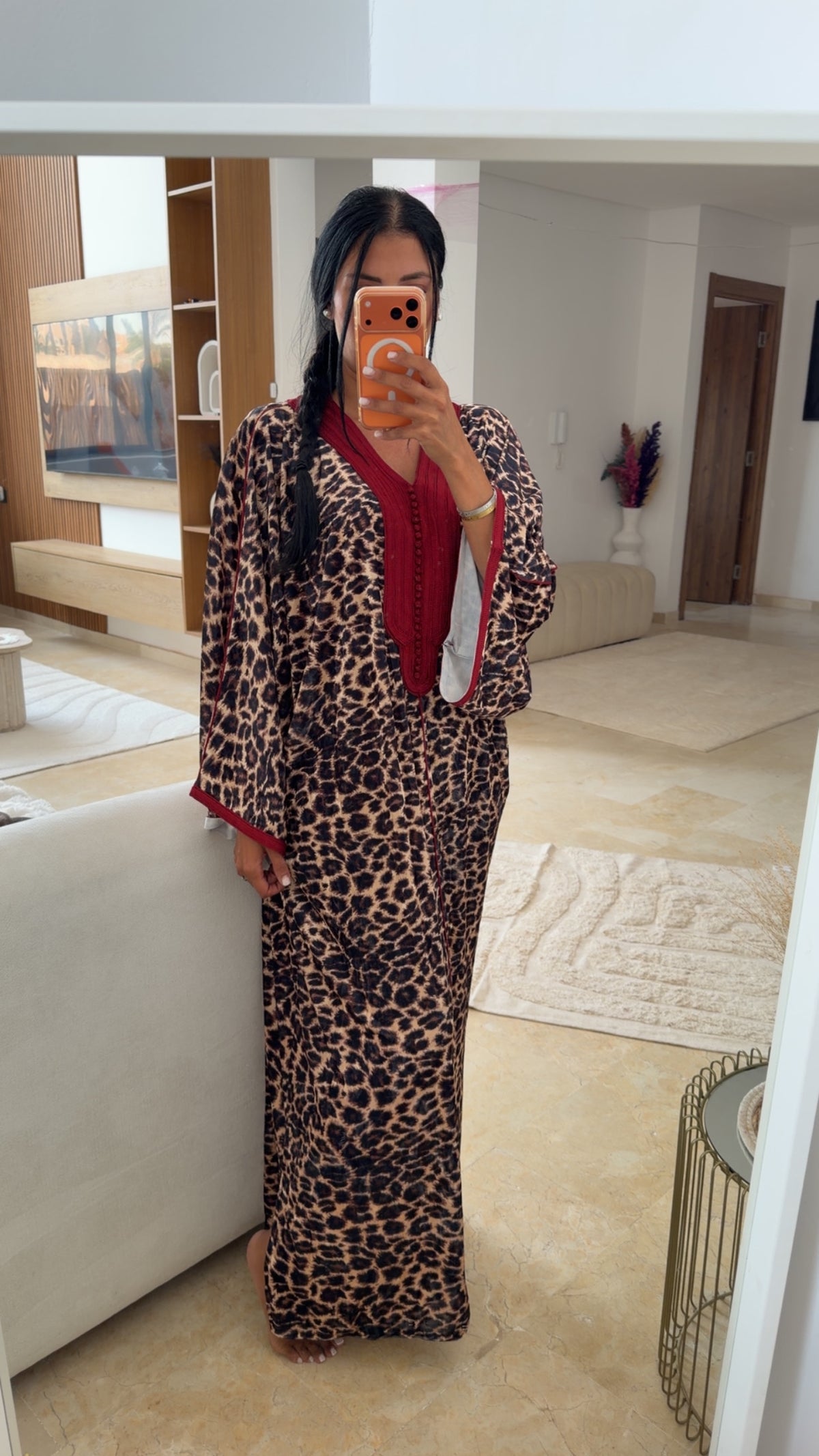 GANDOURA VELOUR LÉOPARD 🐆 ROUGE