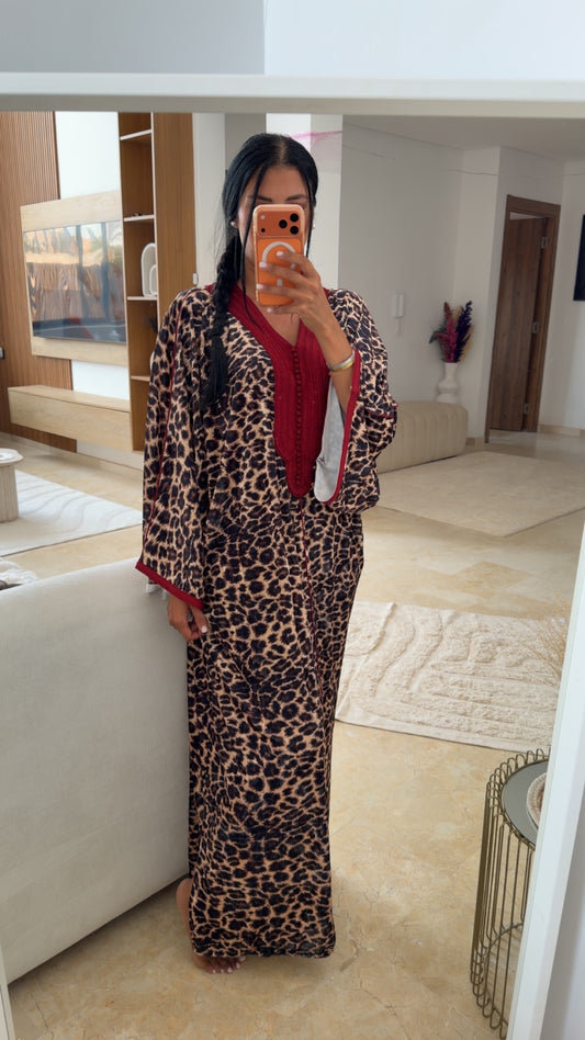 GANDOURA VELOUR LÉOPARD 🐆 ROUGE