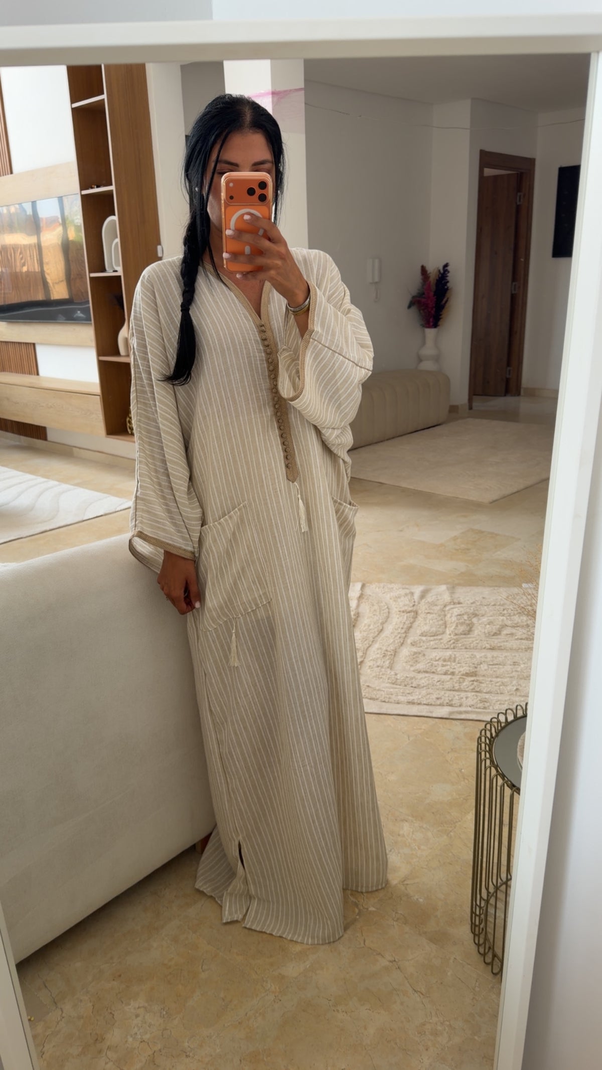 GANDOURA RAYE BEIGE