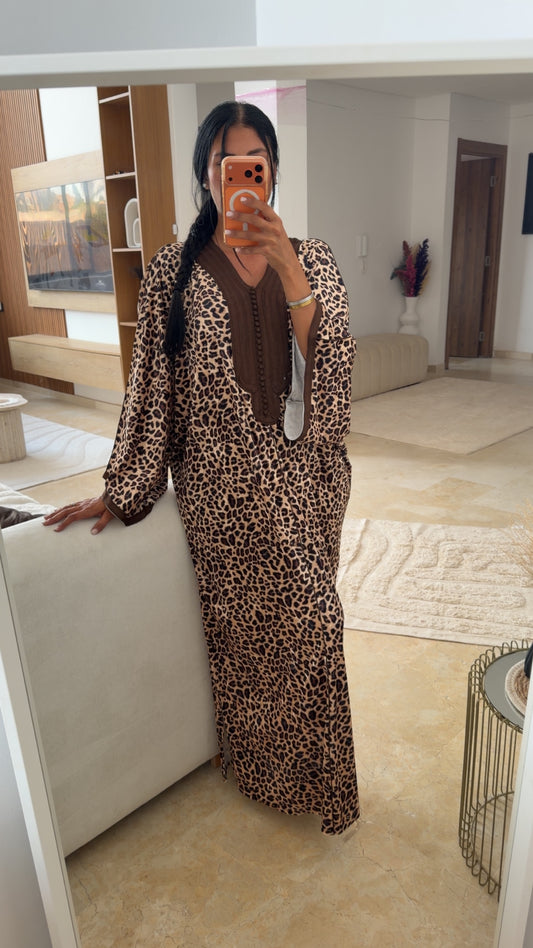 GANDOURA LÉOPARD 🐆 VELOUR MARRON