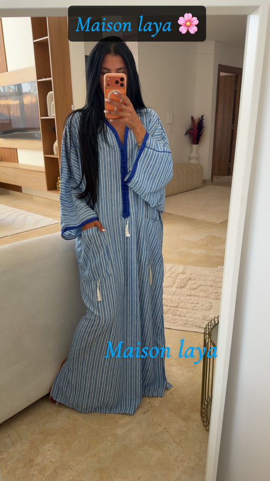 GANDOURA RAYE BLEU ROIS
