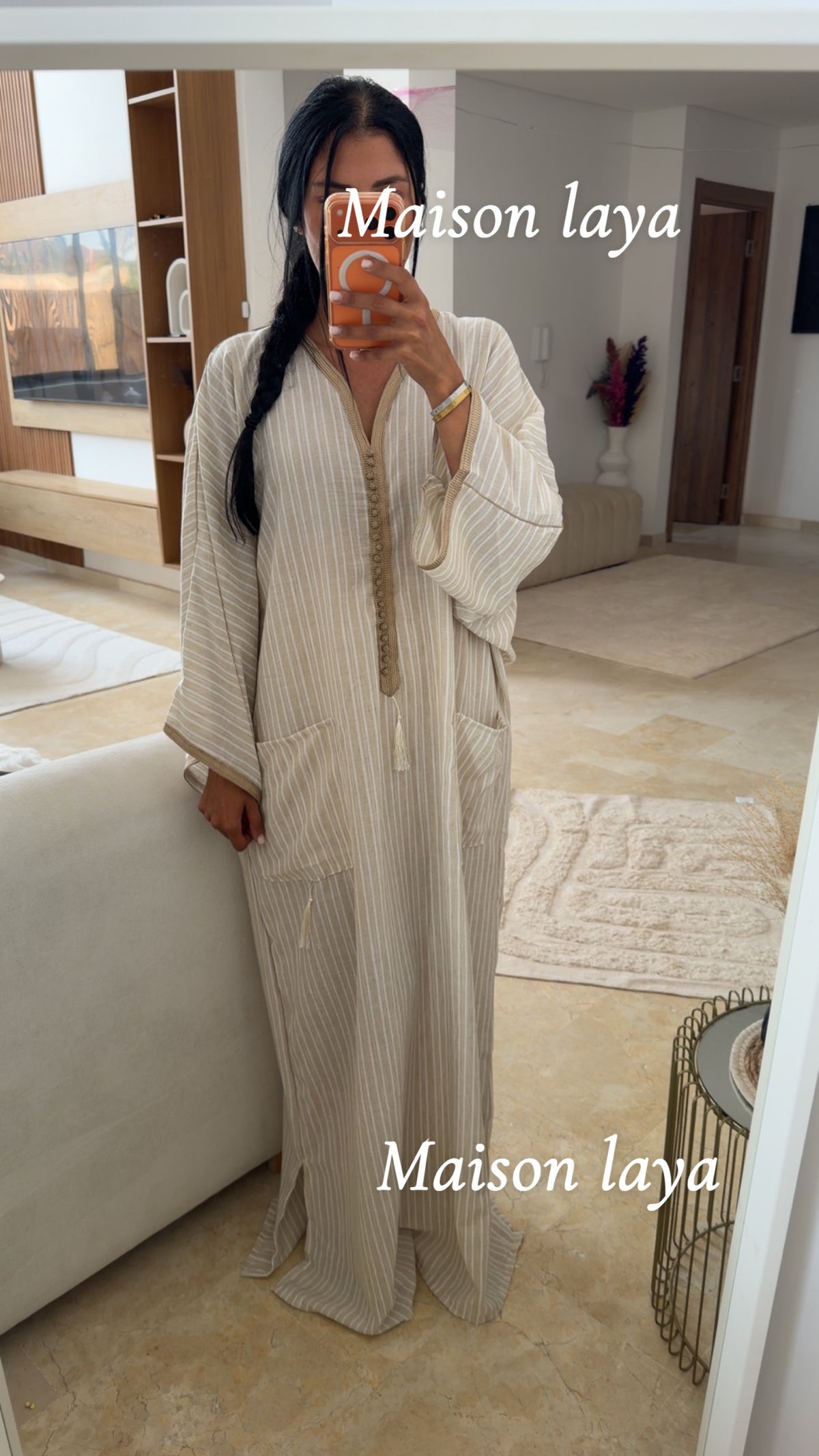 GANDOURA RAYE BEIGE