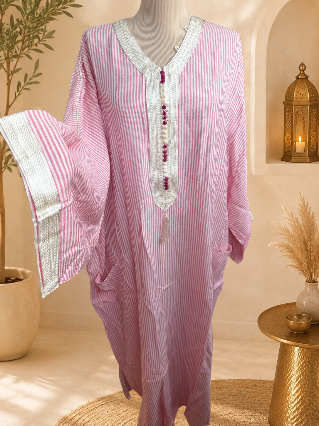 GANDOURA ROSE AVEC POCHE